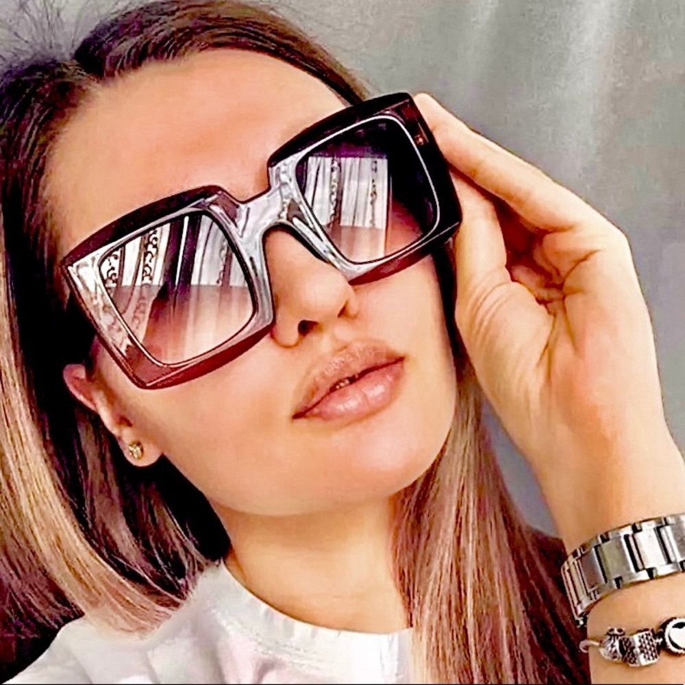 NEW! Oversized Thick Square Frame Classic Tortoise Chunky Big Tinted Sun…